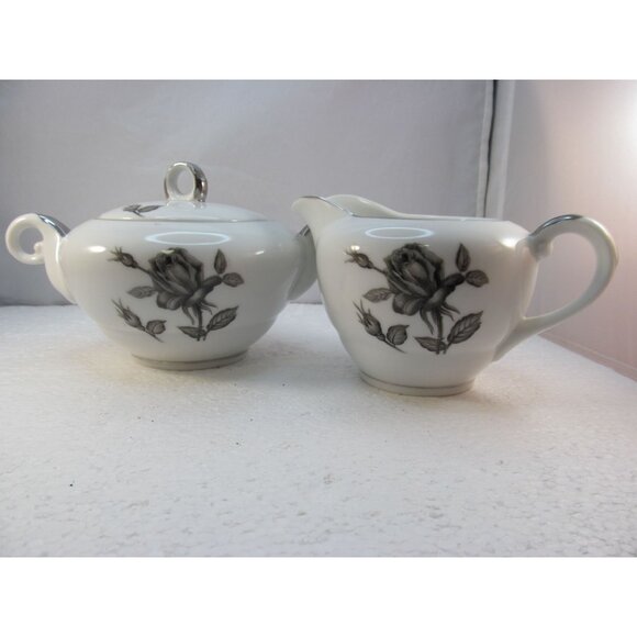 Vintage Nishida Silver Black Rose Creamer and Sugar Bowl Set - Picture 8 of 14